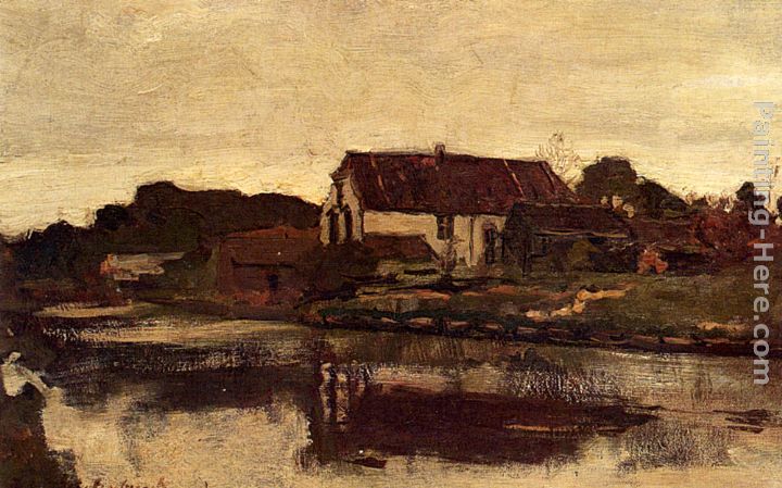 A Farm On The Waterfront painting - Jan Hendrik Weissenbruch A Farm On The Waterfront art painting